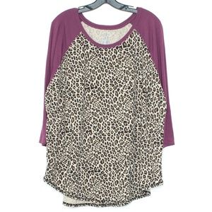 Boutique Plus Womens Tee Leopard Raglan 3X J1